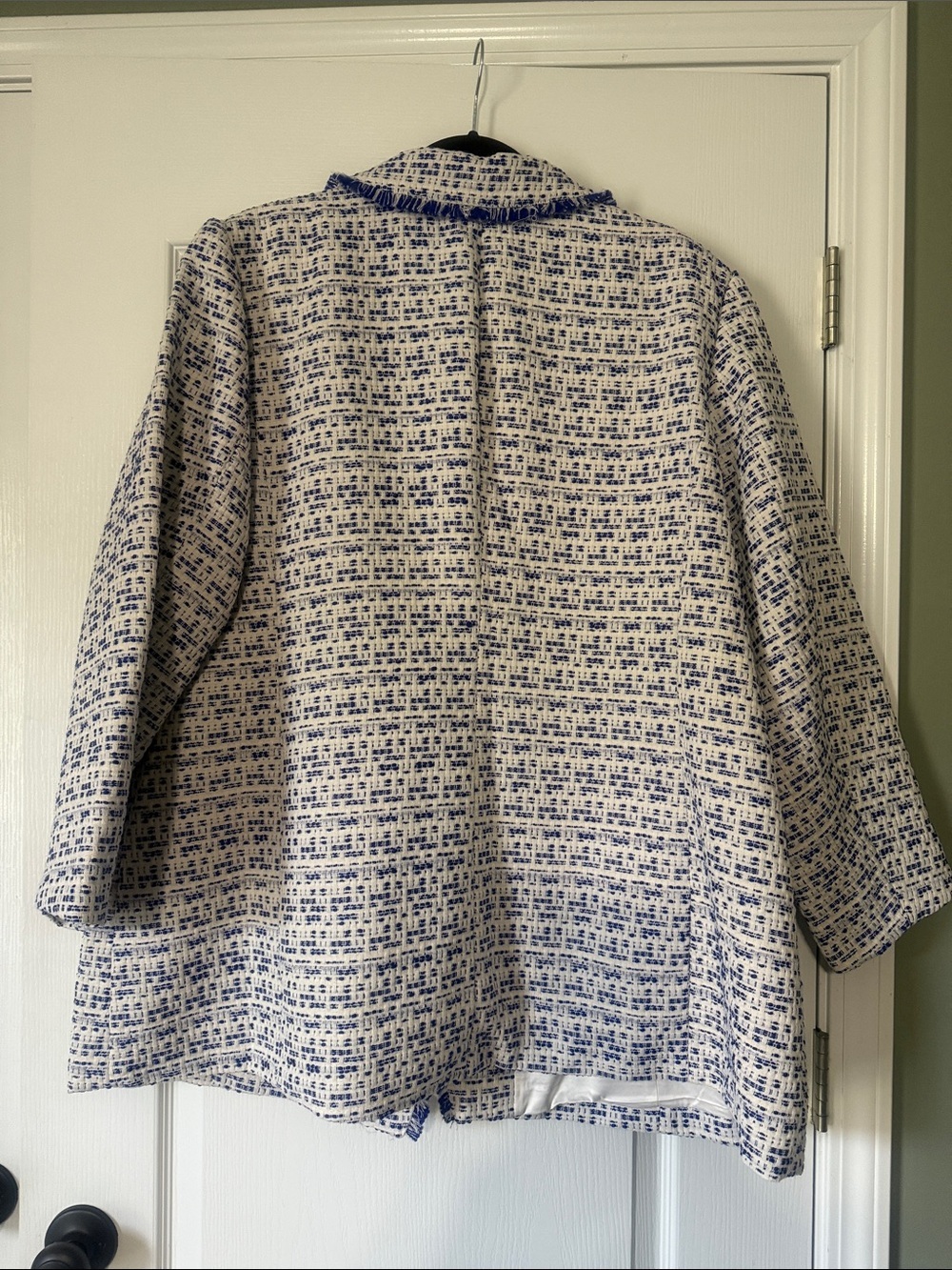 Dennis by Dennis Basso Blue & White Tweed Double-Breasted Blazer Size 28W - Picture 2 of 3